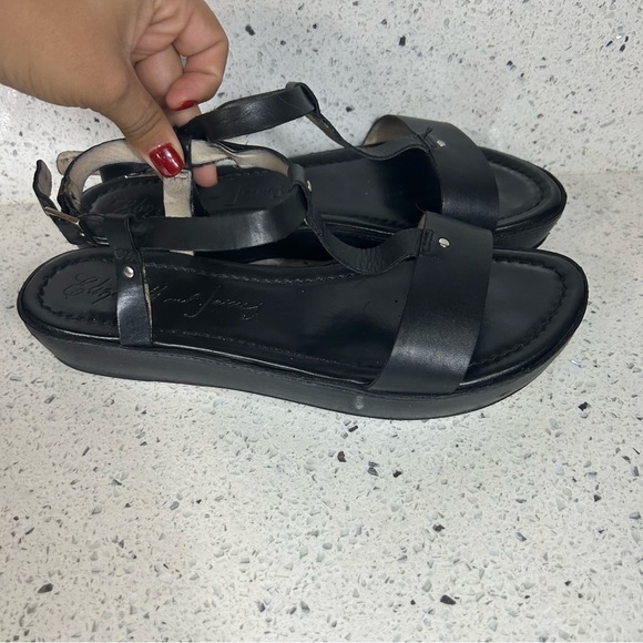 Elizabeth And James Cree Ankle Strap Black Leather Platform Sandals​​ - Picture 5 of 9